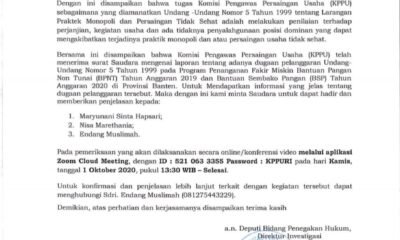 KPPU RI Undang Klarifikasi Virtual Dewan Musa Weliansyah Terkait Dugaan Monopoli PT. AAM